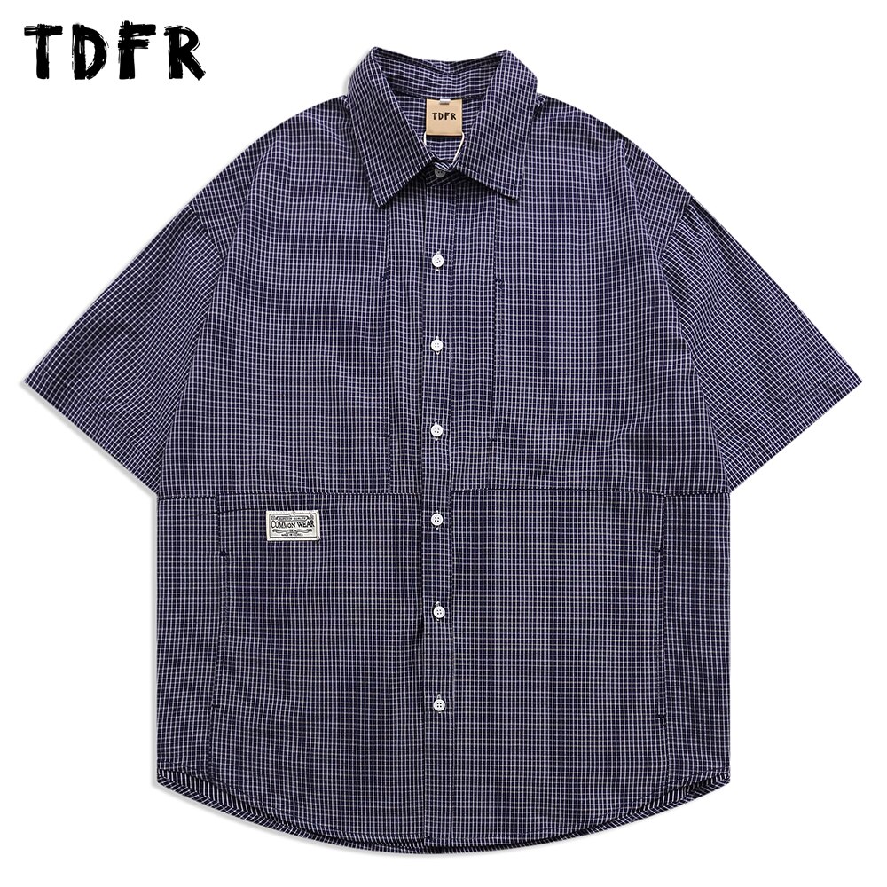 Small Plaid Short Sleeve Shirt Mens Summer Casual Loose Half-Sleeve Lapel Shirts Men