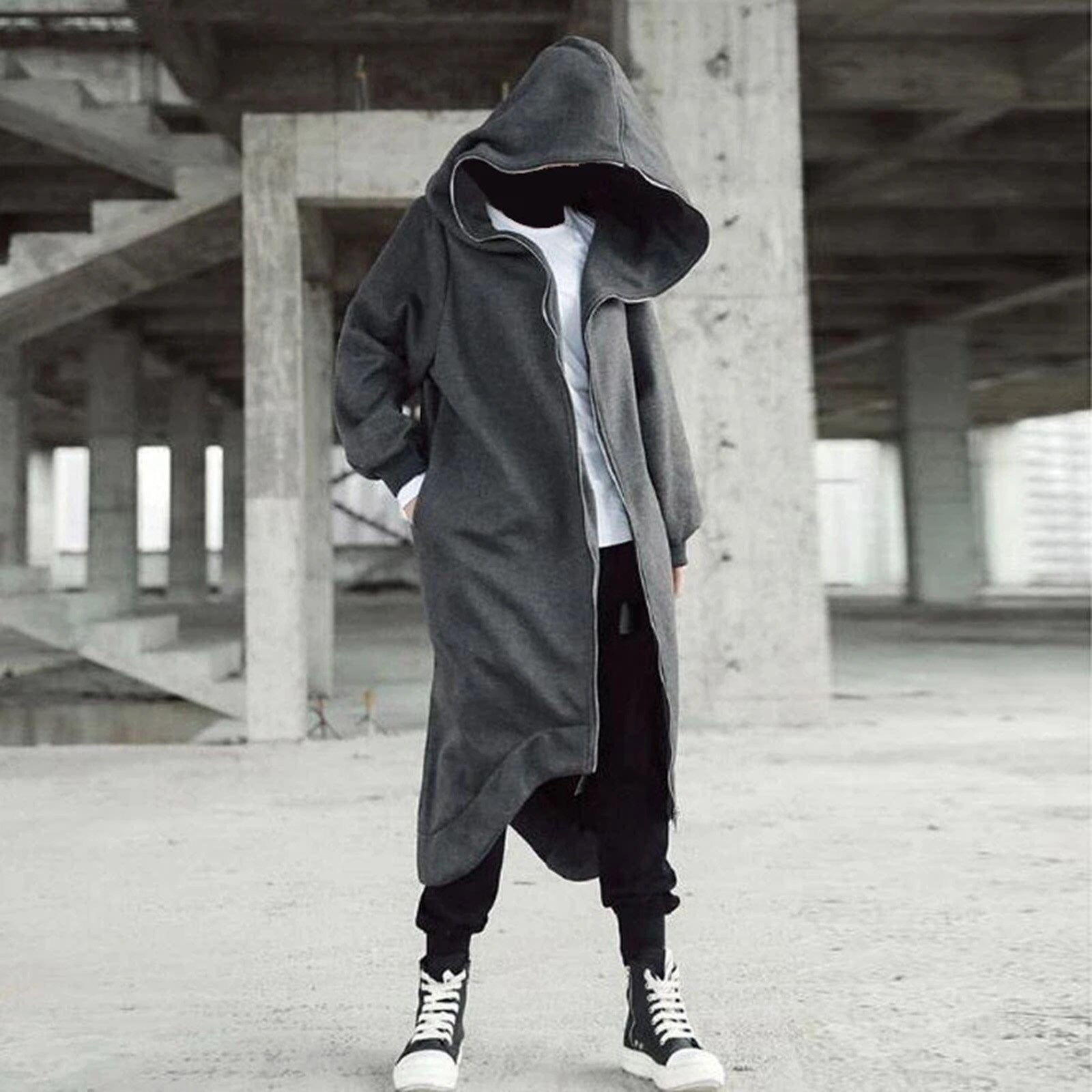 Unisex Long Sleeve Hooded Nazgul Long Coat Zipper Closure Fleece Lined Long Hoodie PUZ777