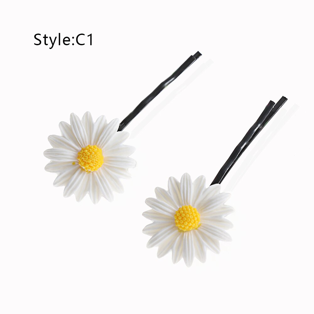 Mini pince à cheveux en forme de marguerite pour filles, 2 pièces, breloques, anneau élastique en forme de fleur, épingles à cheveux, queue de cheval, support pour enfants, accessoires de style: 2Pcs C1