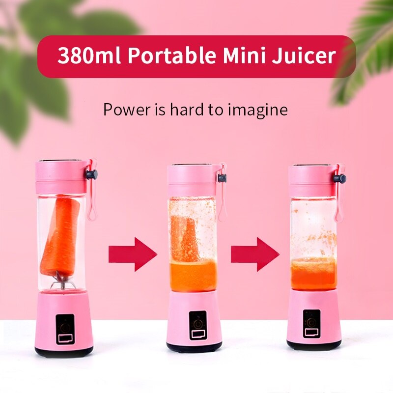 Licuadora portátil de 6 hojas, minilicuadora eléctrica de frutas, botella, licuadora USB, limón, vaso para exprimidor, procesador Manual de alimentos