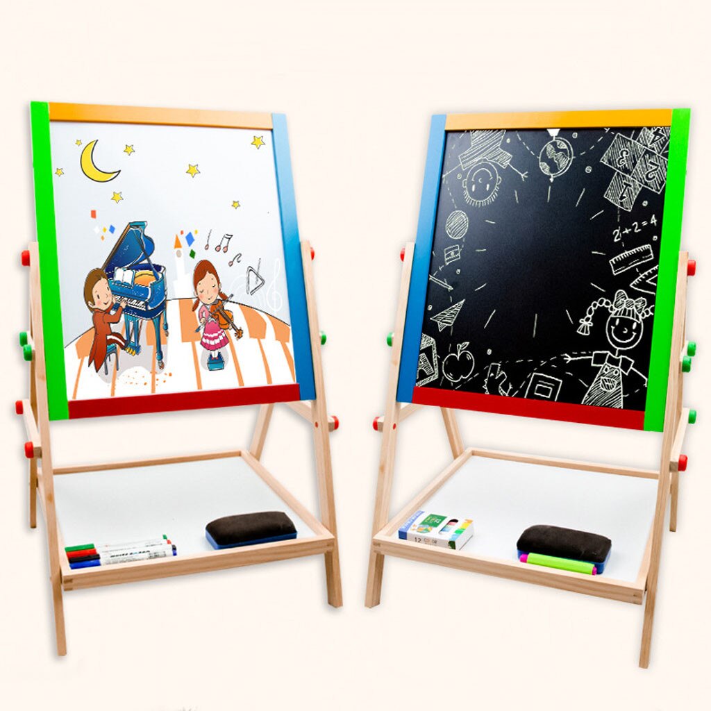 Kinderen Multifuncation Houten Dubbelzijdig Magnetische Schoolbord Hefbare Tekentafel Kleur Educatief Speelgoed Tekening # G4