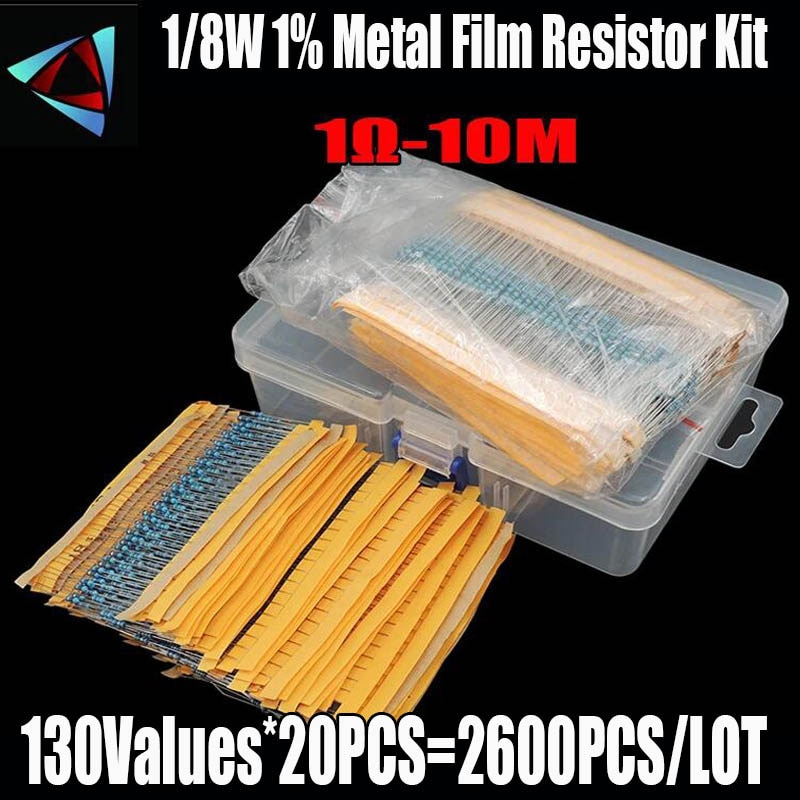 2600 stk 130 værdier 1/8w 0.125w 1%  metalfilmmodstande assorteret pakkesæt sæt modstande sortimentssæt faste kondensatorer