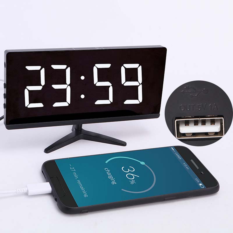 LED Alarm Clock Desk Table Digital Clock Curved LED Screen Alarm Clocks For Kid Bedroom Temperature Snooze Function Home Watch