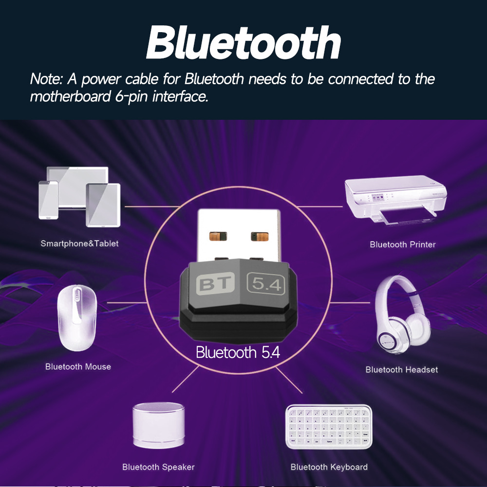 Con adaptador Bluetooth 5,3, conexión de ratón, teclado, consola de juegos, mango, altavoz, convertidor de impresora con Dongle Bluetooth de 2,4 Ghz