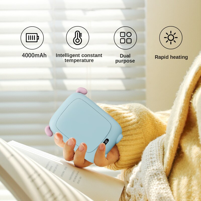 Calentador de manos 2 en 1, batería portátil recargable por USB, calentador de manos eléctrico, temperatura constante inteligente, 4000mah: Blue