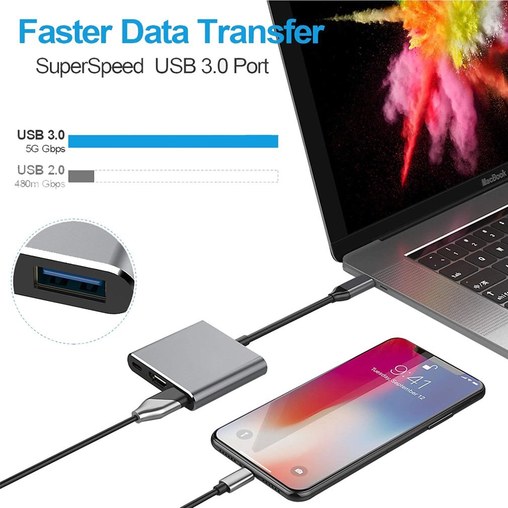 USB-C Hub Adapter - 4K HDMI + USB 3.0 Port - for Apple MacBook