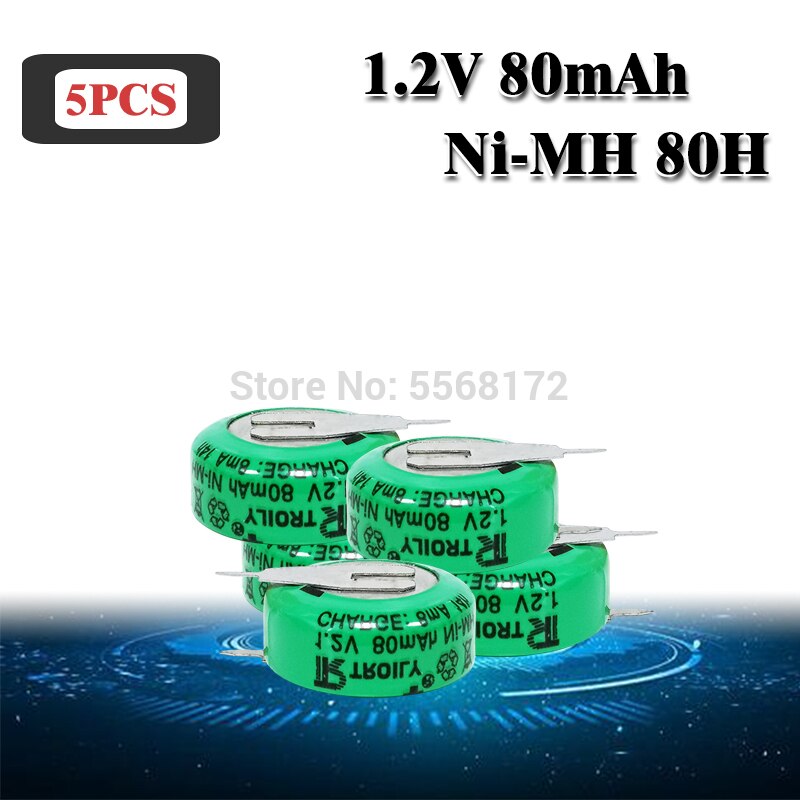 1.2V 80mAh Ni-MH Ni MH Rechargeable Batteries With Solder Pins Rechargeable Button Cell Battery For Electric Toys: 5pcs