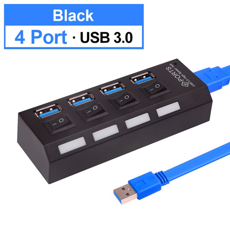 Hub usb 3.0 2.0 multi 4 7 porta usb divisor com adaptador de energia para computador portátil computador portátil acessórios vários usb hab: 3.0 4 port Black
