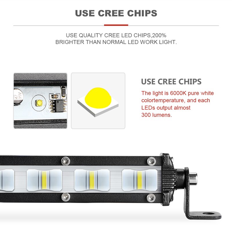 Racbox Ultra Slim 7 Inch Enkele Rij Led Licht Bar Flood Beam 18W 6D Lens 6000K Wit Spotlight voor Atv Suv 4WD 4X4 Off Road 12V