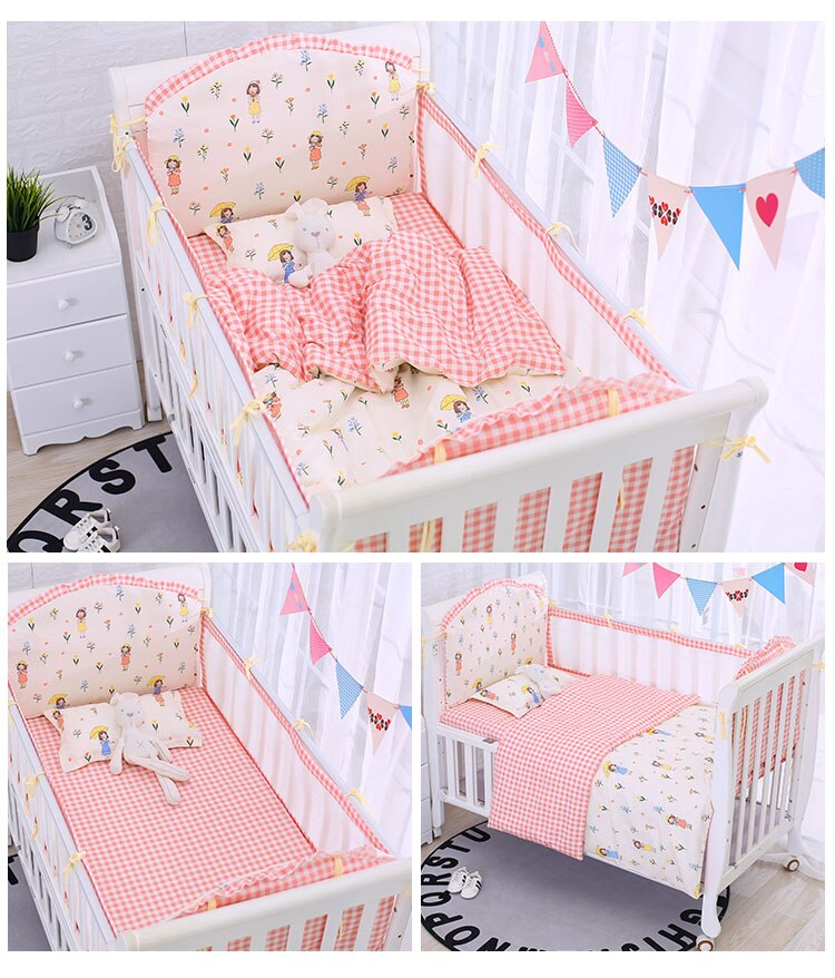 Dinosauro Maglia di Cotone Cirb Paraurti di Sicurezza e di Collisione Letto Fodera Removibile e Lavabile con Cerniera Traspirante Culla Imbottiture E Paraurti: Colore rosa