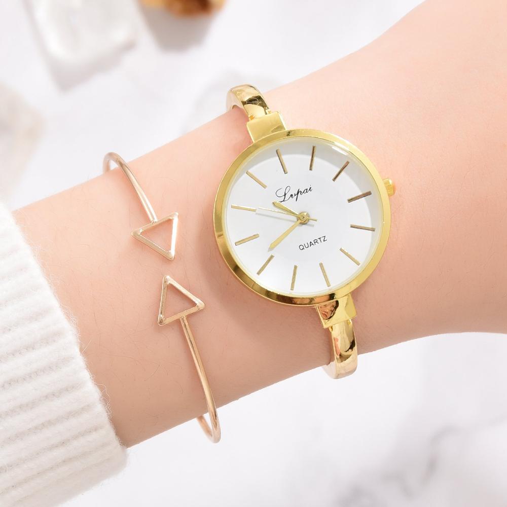 Lvpai Brand Watch Women Big Scale Bracelet Watches Set Thin Style Fine Strap Quartz Gold Wristwatch Relojes De Mujer: Gold  White