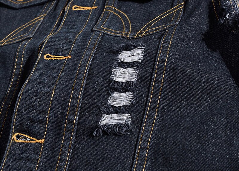 Men's high-grade Denim Vest Male Black Sleeveless cotton 80s Jackets Hole Jeans Vintage Brand Waistcoat 6XL