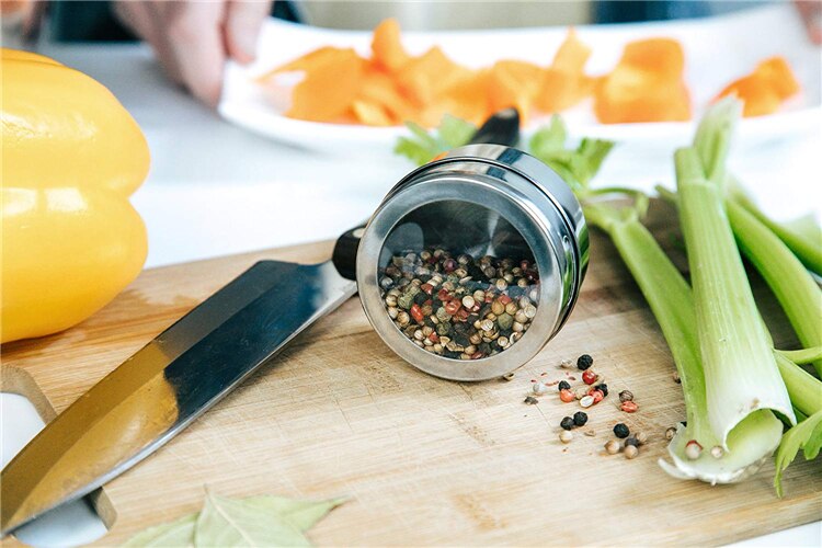 Magnetic Spice Jar Set With Stickers Stainless Steel Spice Tins Spice Storage Container Pepper Seasoning Sprays Tools