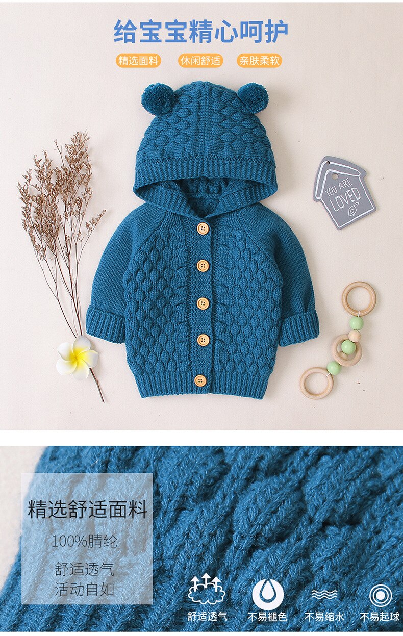 Pudcoco Schattige Baby Baby Kids Jongen Meisje Soild Kleur Knop Hooded Truien Herfst Gebreide Jas Outfit 3-24M
