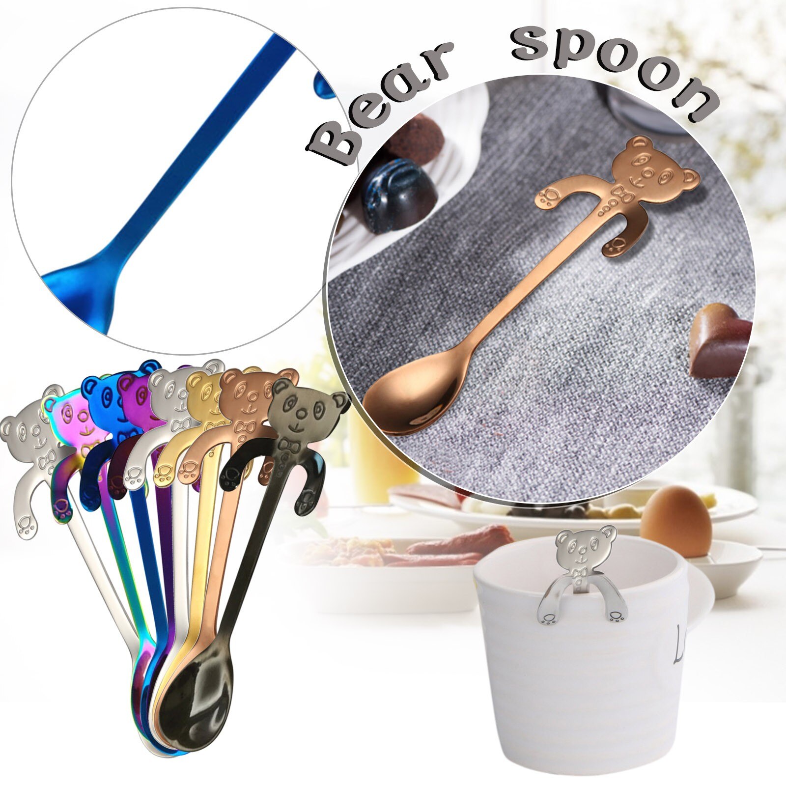Cuillère à café en acier inoxydable, joli ours câlin cuillère à café pour Dessert collation crème glacée Mini cuillères vaisselle outils de cuisine