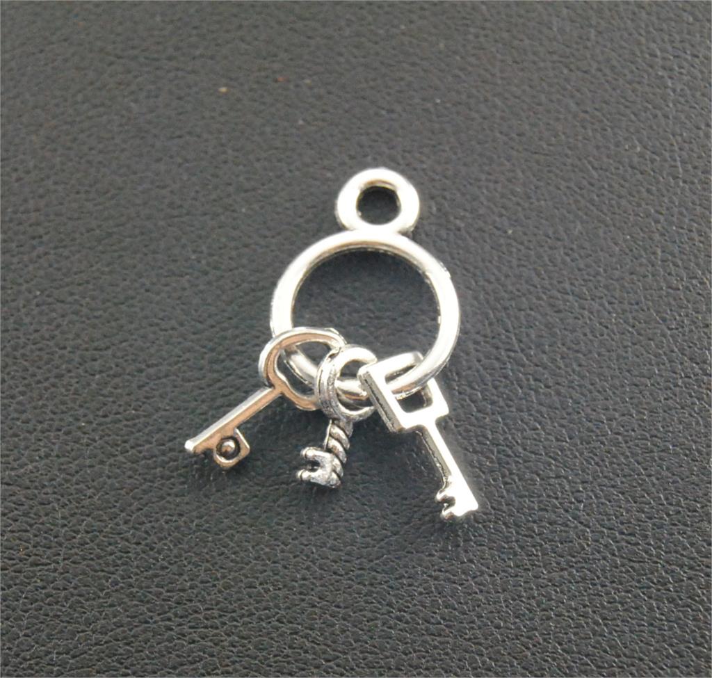 10Pcs Zilver Kleur/Brons Sleutelhanger Met Drie Sleutels Bedels Hangers Voor Sieraden Maken Diy Handgemaakte Craft 26X14MM A190/A196
