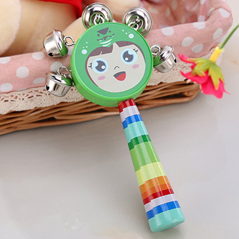 Cascabel de Maraca de madera para bebés, sonajero de dibujos animados de madera para niños, Ayuda de enseñanza para la primera infancia, sonajeros, juguetes para bebés