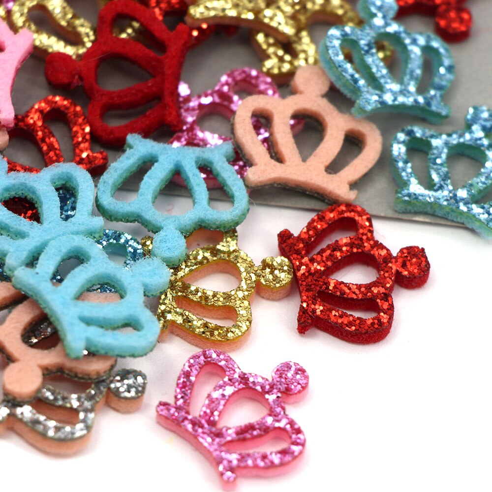 50Pcs Glitter Kleine Krone Patches Filz Pads Applique Patches auf Kleidung Haar Clip Bögen für Mädchen Scrapbooking Accessories17x17MM