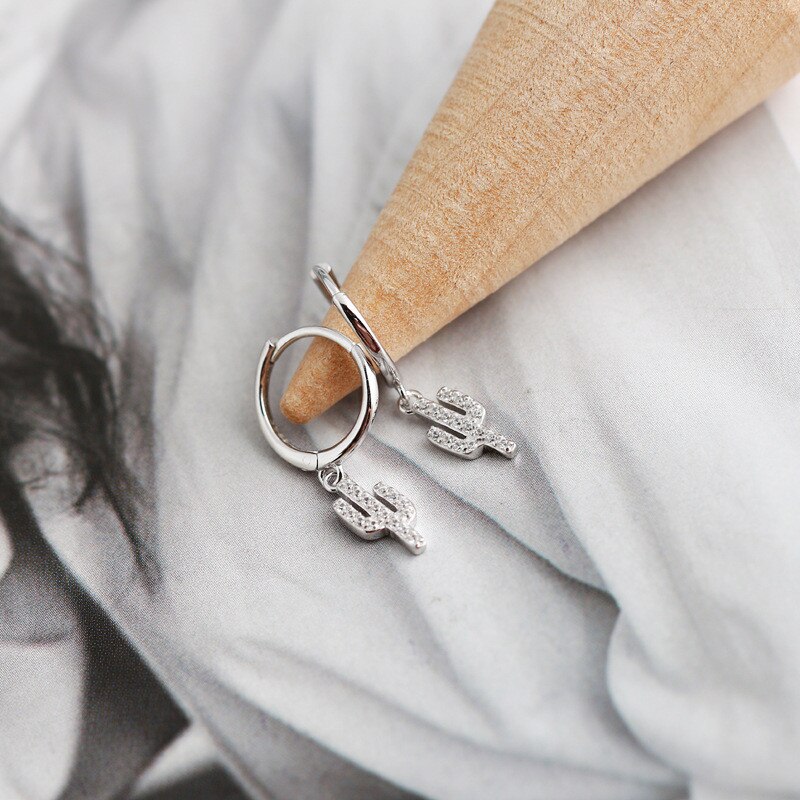 Ying Vahine 100% 925 Sterling Silber Kleinen Kaktus Anhänger Tropfen Ohrringe für Frauen
