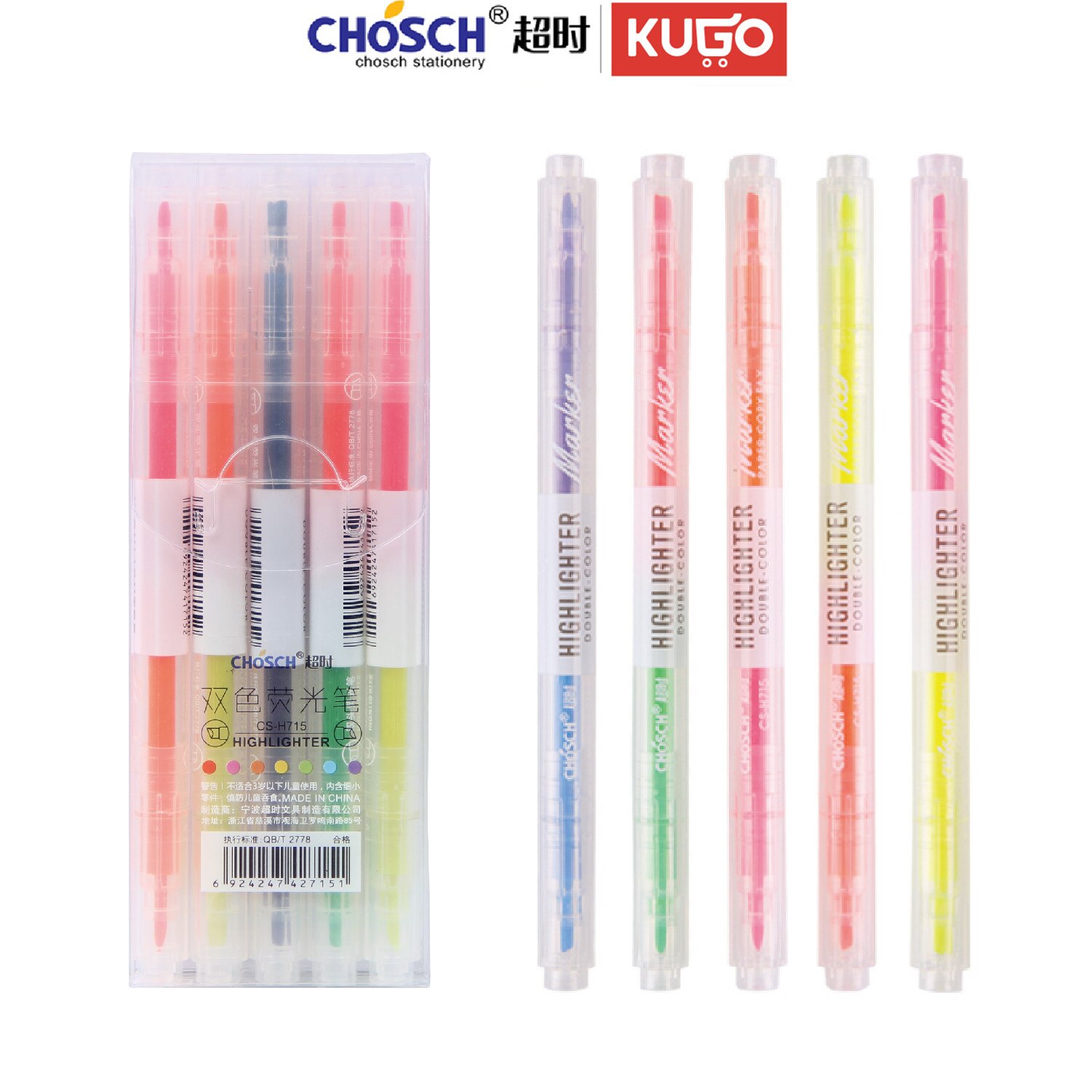 CHOSCH Twin Tip Highlighter 5Pcs/Bag 6 Colors Cute Pen Double Headed marker Pen Mark Pen Office School Supplies Stationery