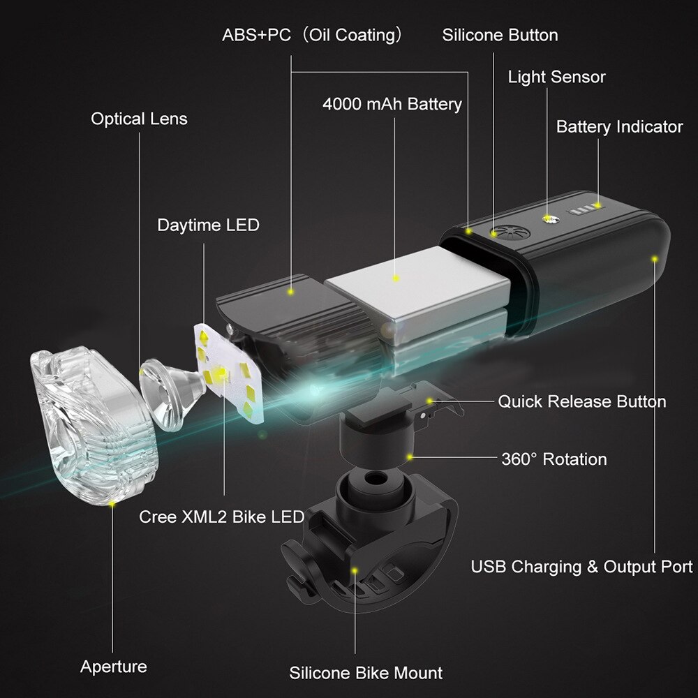 Cykellygter genopladelige 300 lumens cykel led mtb cykellygter vandtætte forlygte cykellommelygte advarselslys a