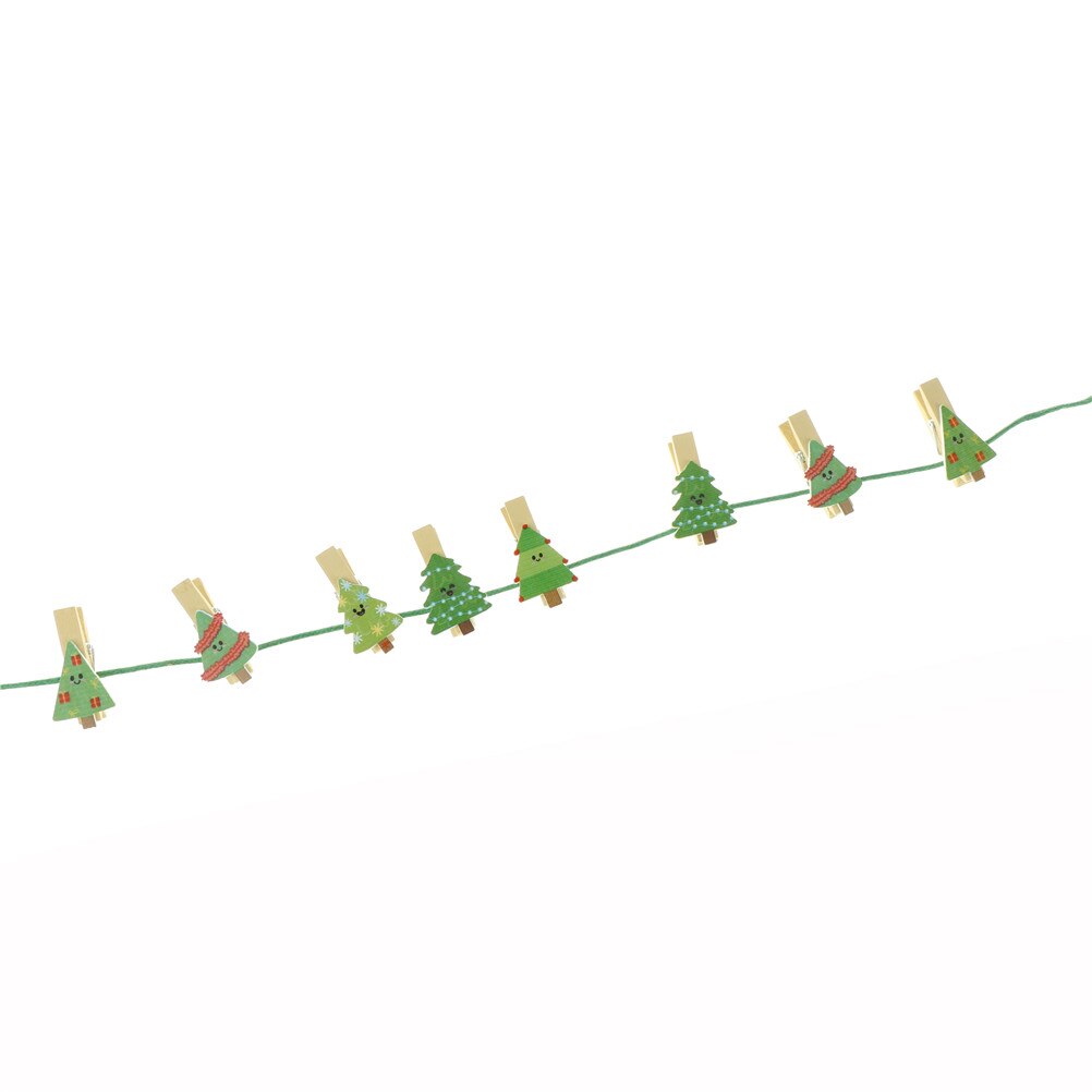 10pcs/lot Lovely Christmas Tree Wooden Clip Photo paper Clothespin Craft Clips Party Decoration Clip with Hemp Rope
