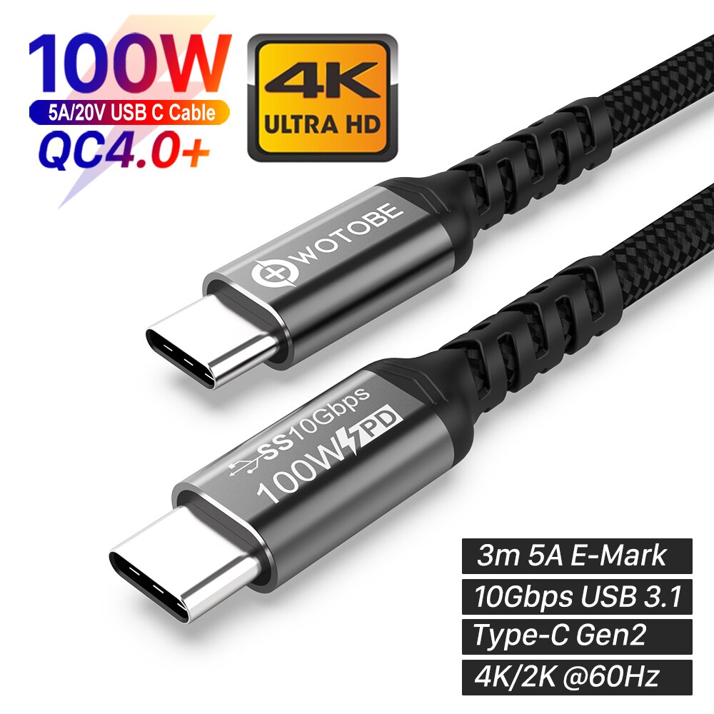 rodzaj-C robić C kabel USB C 5A E-znak PD 100W USB 3.1 rodzaj2 10 gb/s 4K 60Hz wideo nylon tkania ze stopu linii zasilania dla komputera laptopy