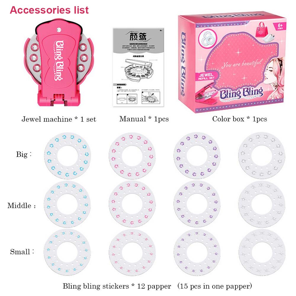 Gems Blingers Deluxe Set Meisjes Schoonheid Speelgoed Pretend Play Jewel Set Diy Meisjes Haar Styling Tool Diamant Sticker Speelgoed: Default Title