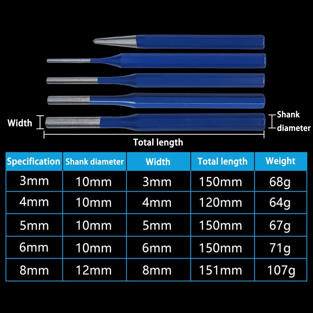 Punzón de percusión de acero de aleación, Pin de cincel, remache, tornillo de , agujero, herramienta de tallado para carpintería de 3mm, 4mm, 5mm, 6mm, 8mm, 1 unidad