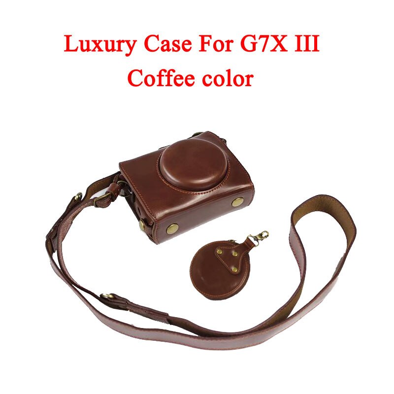 Pu Leather Camera Case Bag For Canon Powershot G7X mark 2 G7X II G7X2 G7XIII G7X III G7X Mark 3 luxury Camera Cover With Strap: Luxury G7XIII Coffee