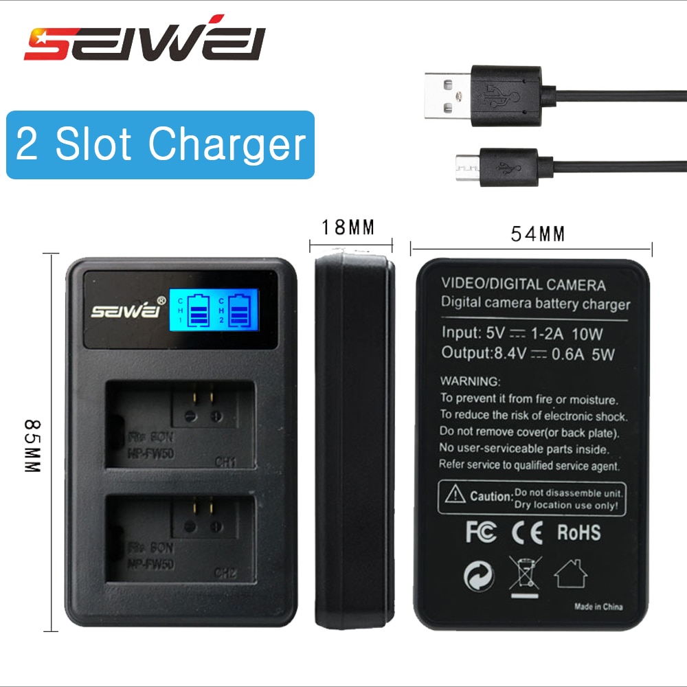For Sony A6000 Battery NP-FW50 LCD USB Charger + 1130mAh NP FW50 Camera Battery for Sony a6500 a6300 a6000 a5000 a3000 NEX-3 a7R
