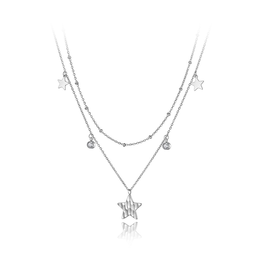 Lokaer Original Double Layer Star Pendant Necklace For Women Stainless Steel CZ Crystal Chain Choker Necklace N20130