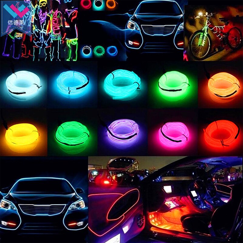 Glow EL Wire Cable LED Neon Christmas Dance Party DIY Costumes Clothing Luminous Car Light Ball Festivial Decoration