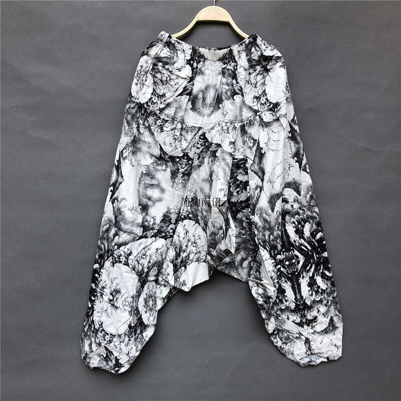 Zomer herenbroek bloomer etnische stijl thaise katoen en linnen dansbroek losse dongba broek nepalese broek met groot kruis: Landschapsschilderkunst
