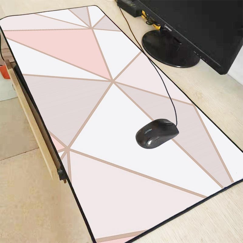 MRGBEST Large Xxl Xl White Pink Marble Office Mice Gamer Soft Lock Edge Mouse Pad Size for 30x80/40x90cm Gaming Mousemat