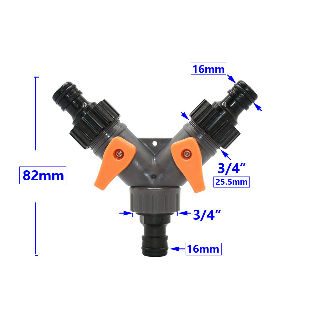 Garden Hose 2-Way Tap Hose Water Splitter Female 1/2 3/4" Thread Y Irrigation Valve Quick Connector Fittings For Faucets: Blue