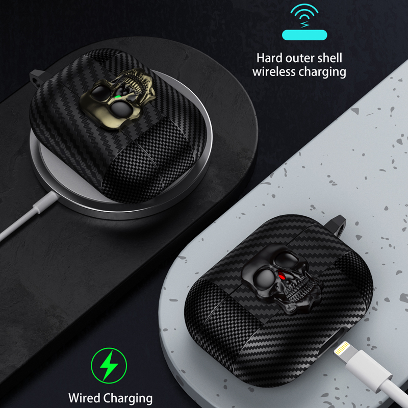 Pak Thug Skull Series Hoofdtelefoonhoes voor Airpods 4 Magnetische hoofdtelefoonhoes voor Airpods Pro 2 3 2 1 Koolstofvezelhoes met haak
