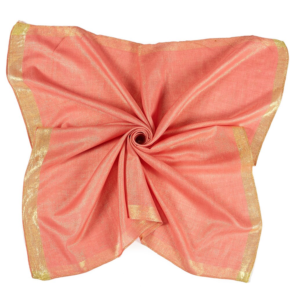 Foulard carré uni avec bordure en Lurex doré pour femme, châle léger, 90x90 cm: 5