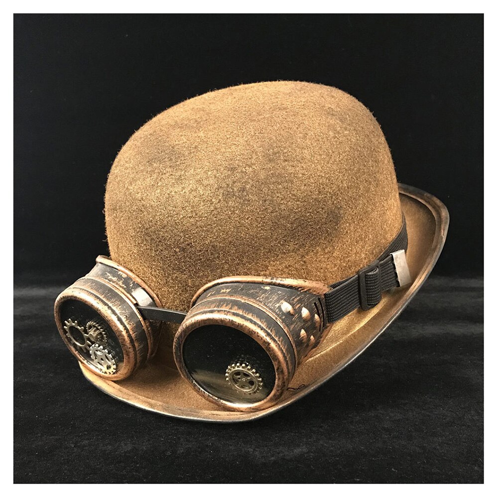 Kvinner steampunk bowlerhatt patch utstyr briller gull topper topp hatter fedora hodeplagg cosplaybillycock brudgommen lue
