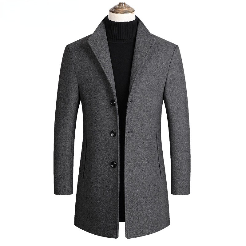 Chaqueta de lana de para hombre, ropa de lujosa, abrigos de mezcla de lana para otoño e invierno, Color sólido,