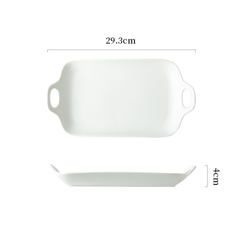 Nordic Matte Ceramic Plate Double Ear Household Plate Dim Sum Baking Plate Red Western Plate Square Plates Set Diner Plate: White Rectangular