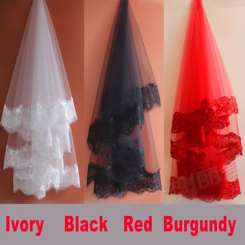 Dentelle Appliques voile De mariage ivoire noir rouge bordeaux 1.5/2/3 mètres voiles De mariée une couche voile accessoires De mariage Velos De Nov