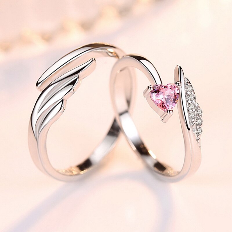 1 Pc Trendy Ecg Manchet Opening Ring Voor Vrouwen Lover Heart Wings Zirkoon Paar Vinger Sieraden Verstelbare Bridal Girl