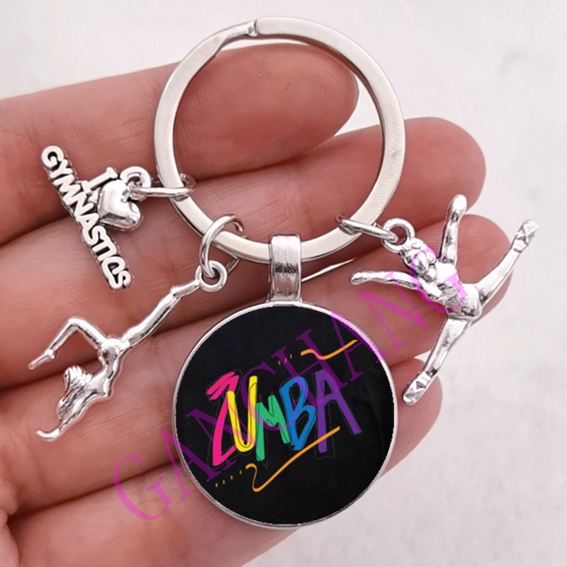 Mode Zumba Glas Sleutelhanger Fitness Dans Brief Foto Sleutelhanger Sport Gymnastiek sleutelhanger Ik hou van Fitness Sleutelhanger Sieraden