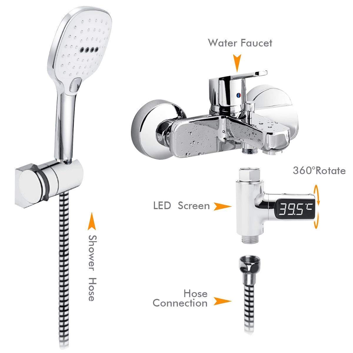 Thermomètre de douche à affichage Led, moniteur de température de l'eau et du débit