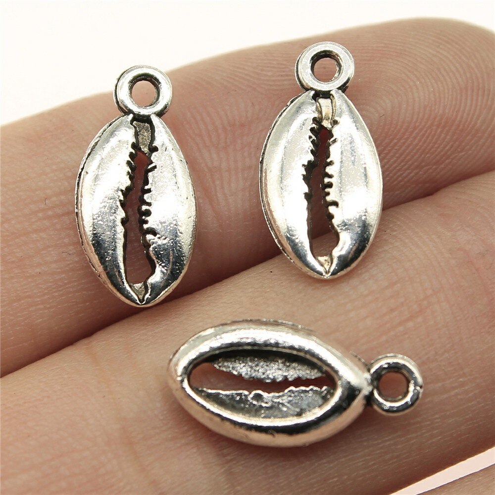 Abalorios de conchas y conchas de Color plateado antiguo, 20 piezas, para fabricación de joyas: 17x8mm-Silver
