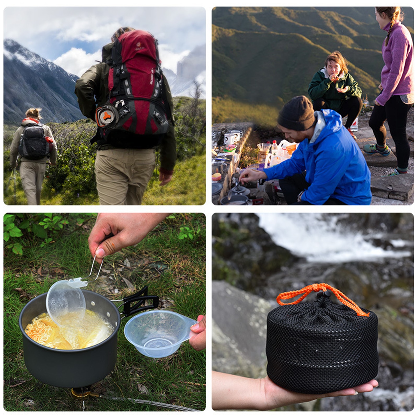 Camping Cookware Set Picnic Cooking Pots Set Outdoor Hiking BBQ Tableware with Pan Kettle Stove Set Camping Tourism Supplies Kit