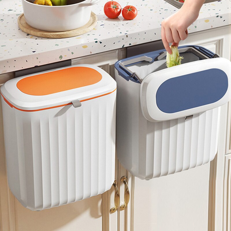 Wall Mounted Trash Can Kitchen Cabinet 8L Wall Hanging Recycling Waste Bin With Lid Garbage Bin Kitchen Bathroom Toilet Dustbin