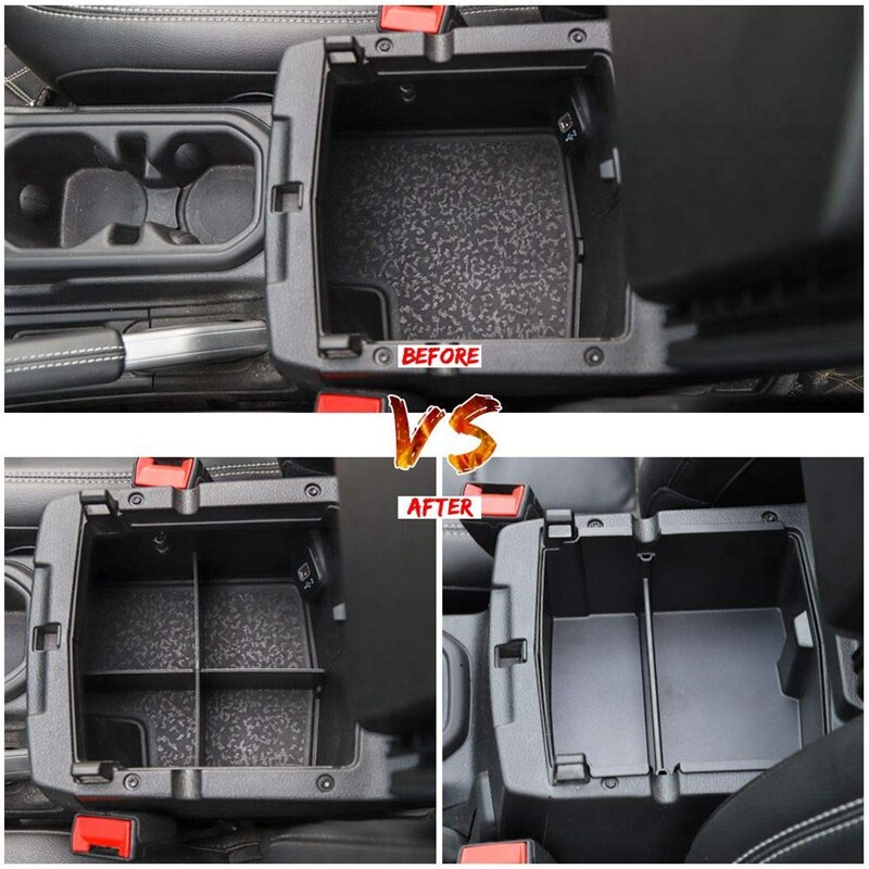 Center Console Organizer Tray ABS Armrest Storage Box with Insert Divider for Jeep Wrangler JL/JLU, Jeep Gladiato