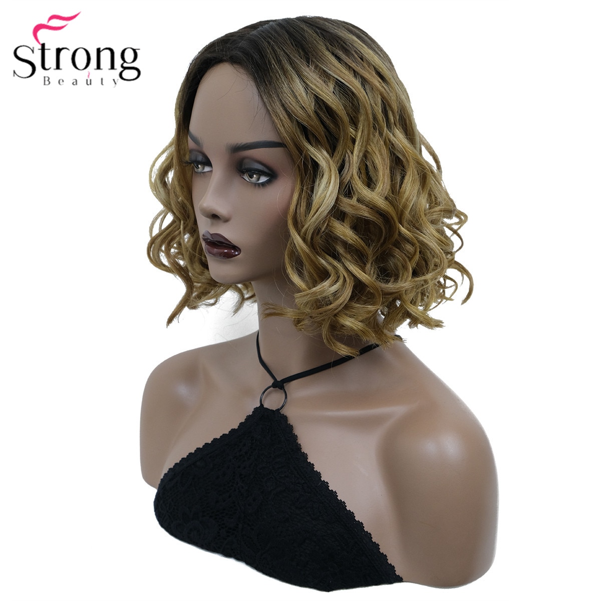 Strongbeauty Synthetische Lace Pruik Haar Zwarte Wortel Ombre Hair Medium Krullend Natuurlijke Pruiken Voor Vrouwen